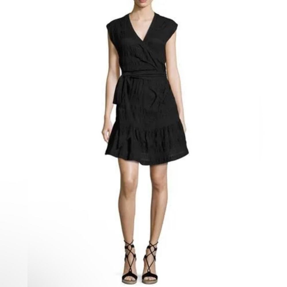 Veronica Beard Shadow Shirred Mini Wrap Black Dress Size 4